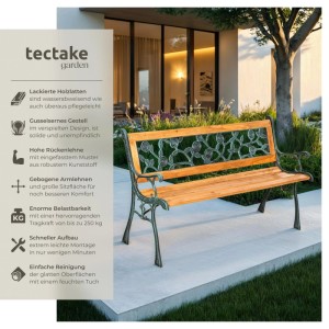 Tectake Gartenbank Marina, 2-Sitzer aus Holz und Gusseisen, braun, für Garten und Terrasse.
