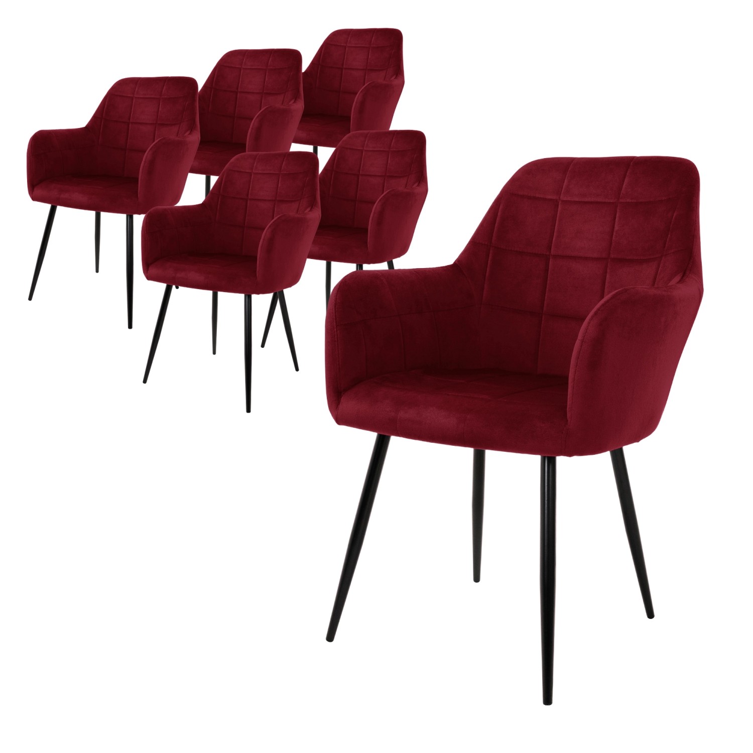 ECD Germany 6Er Set Esszimmerstühle Bordeaux mit Samtbezug Metallbeine
