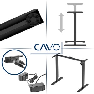 SOTECH CAVO Tischgestell, elektrisch höhenverstellbar, schwarz. Details zu Motor, Steuerung und Montage.