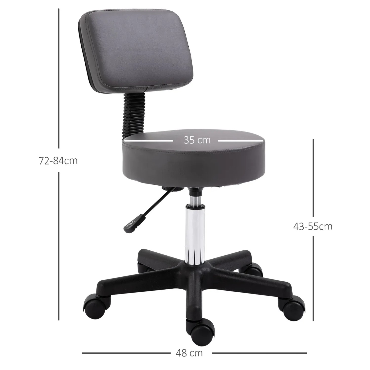 HOMCOM Rollhocker, höhenverstellbar, mit Lehne, grau. Ideal als Esszimmerstuhl oder für den Salon.