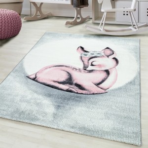 Ayyildiz Kinderteppich Bambi in Rosa (120x170 cm) mit Reh-Motiv für das Kinderzimmer.