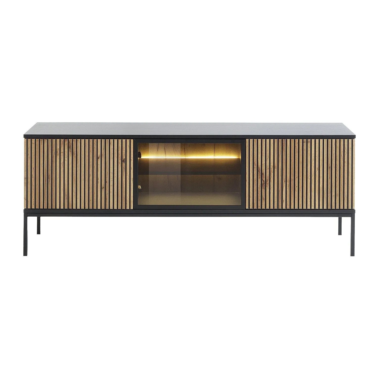 Vente-unique Tv-Board Ovila Schwarz  Naturfarben Hell 153.4 cm