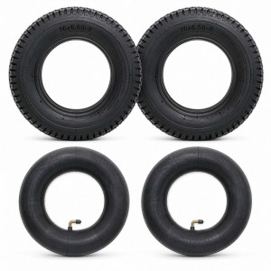 Set aus 2 schwarzen Reifenmänteln und 2 Schläuchen mit Winkelventil für Rasentraktor, Größe 16x6.50-8.