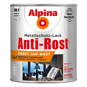 Dose Alpina Metallschutz-Lack Anti-Rost Silber glänzend, 750ml. Rostschutz, Grundierung und Lackierung in einem.
