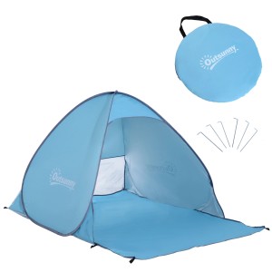 Blaue Outsunny Strandmuschel mit Heringen und Tragetasche. Ideal für Camping und Strand.