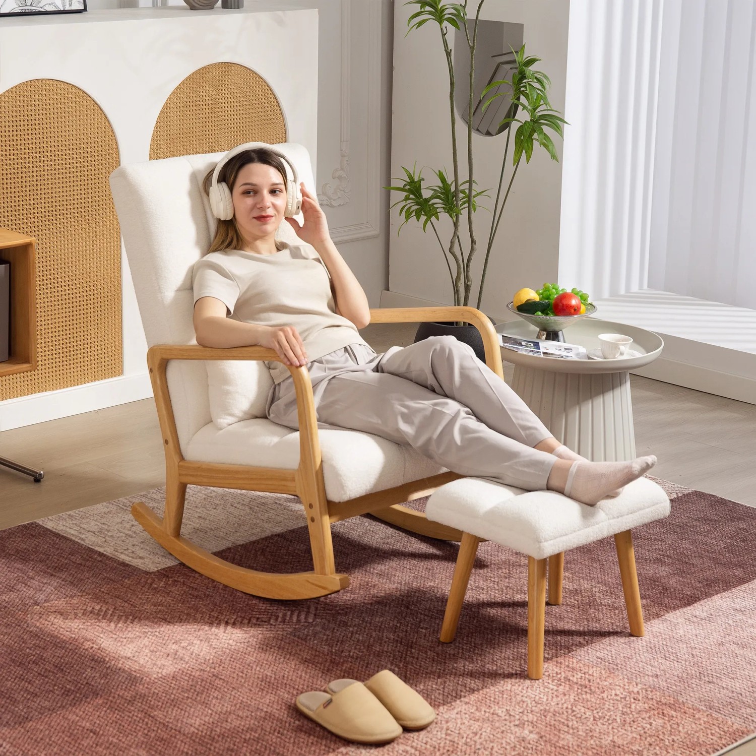 HOMCOM Schaukelstuhl mit Hocker Weiß 64,5 x 82 x 99 cm kaufen bei OBI