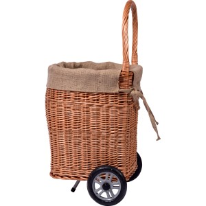 Kaminholzwagen aus Weide mit Rädern, Jute-Sack, 44x43x93cm, für Kaminholz Zubehör.