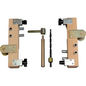 SFS Anschlagwerkzeug-Set für 13 mm Kastenfensterbänder. Präzise Montagehilfe mit Bohrlehren, Bohrer, Eindrehkopf, Richtstift.