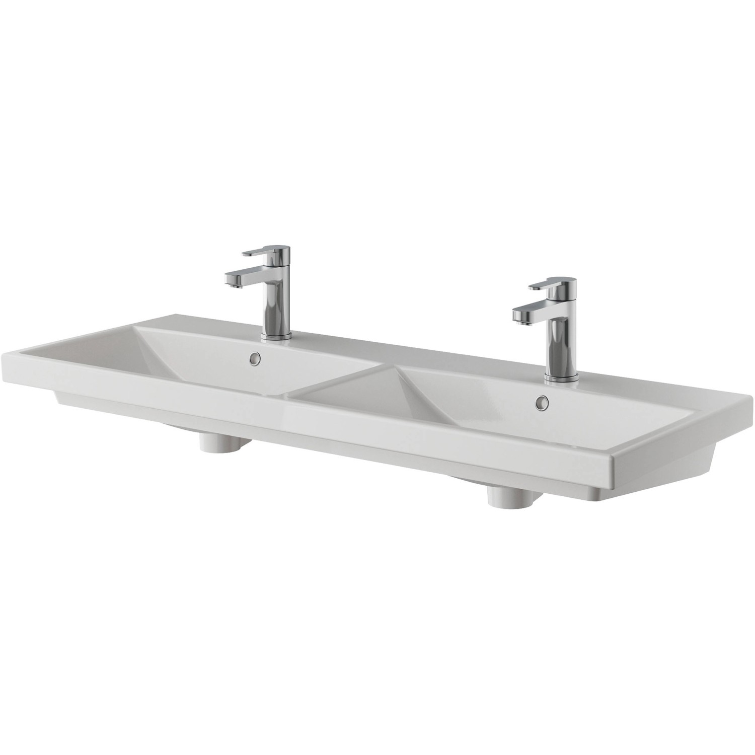 Doppelwaschtisch des Pelipal Badmöbel-Sets Serie 4035 mit zwei Armaturen.
