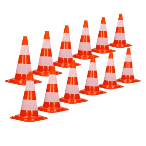 Set aus 12 orange-weißen Verkehrskegeln (47cm) mit reflektierenden Streifen für Pannenhilfe.