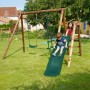 Soulet Holzschaukel Menthe mit Rutsche und zwei Kindern im Garten.