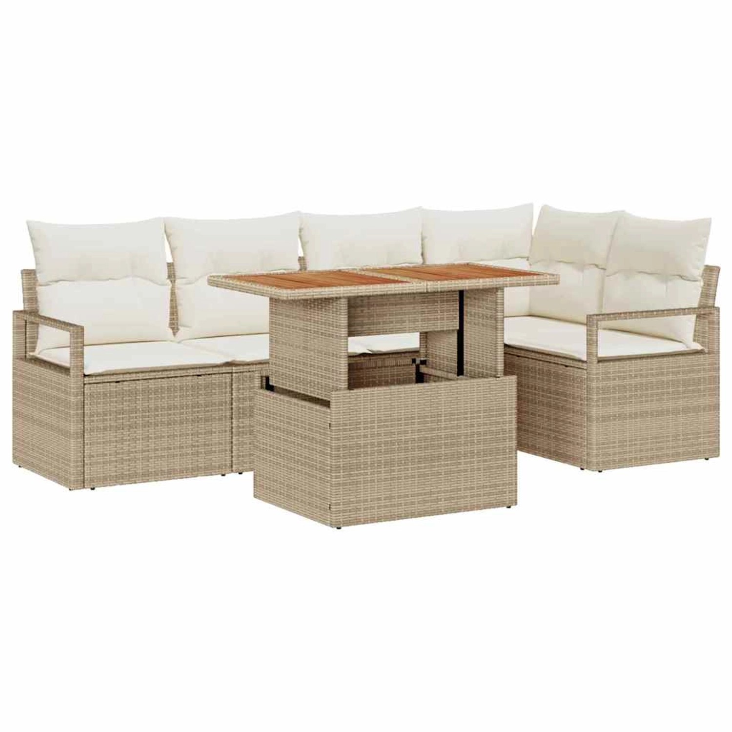 vidaXL Garten-Sofa-Set mit Speicher 6-Tlg Beige Poly Rattan 3358451 günstig online kaufen