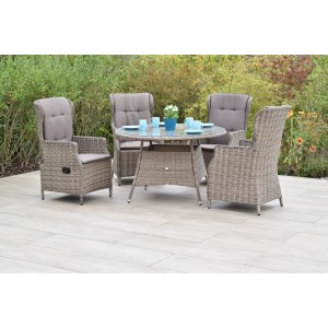 Merxx Riviera Gartenmöbel-Set, 9-teilig: Tisch Ø 120 cm, 4 Sessel aus Stahl und Kunststoffgeflecht.