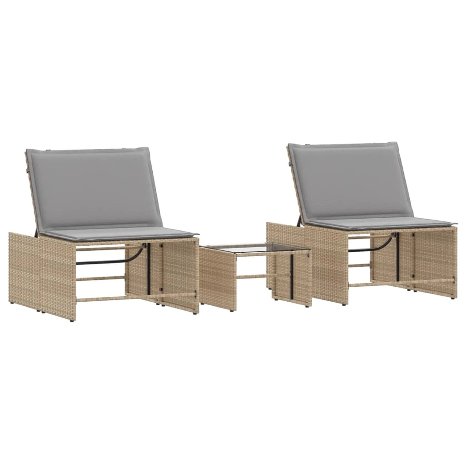 vidaXL Sonnenliegen 2 Stk mit Tisch Beige Poly Rattan 368425 günstig online kaufen