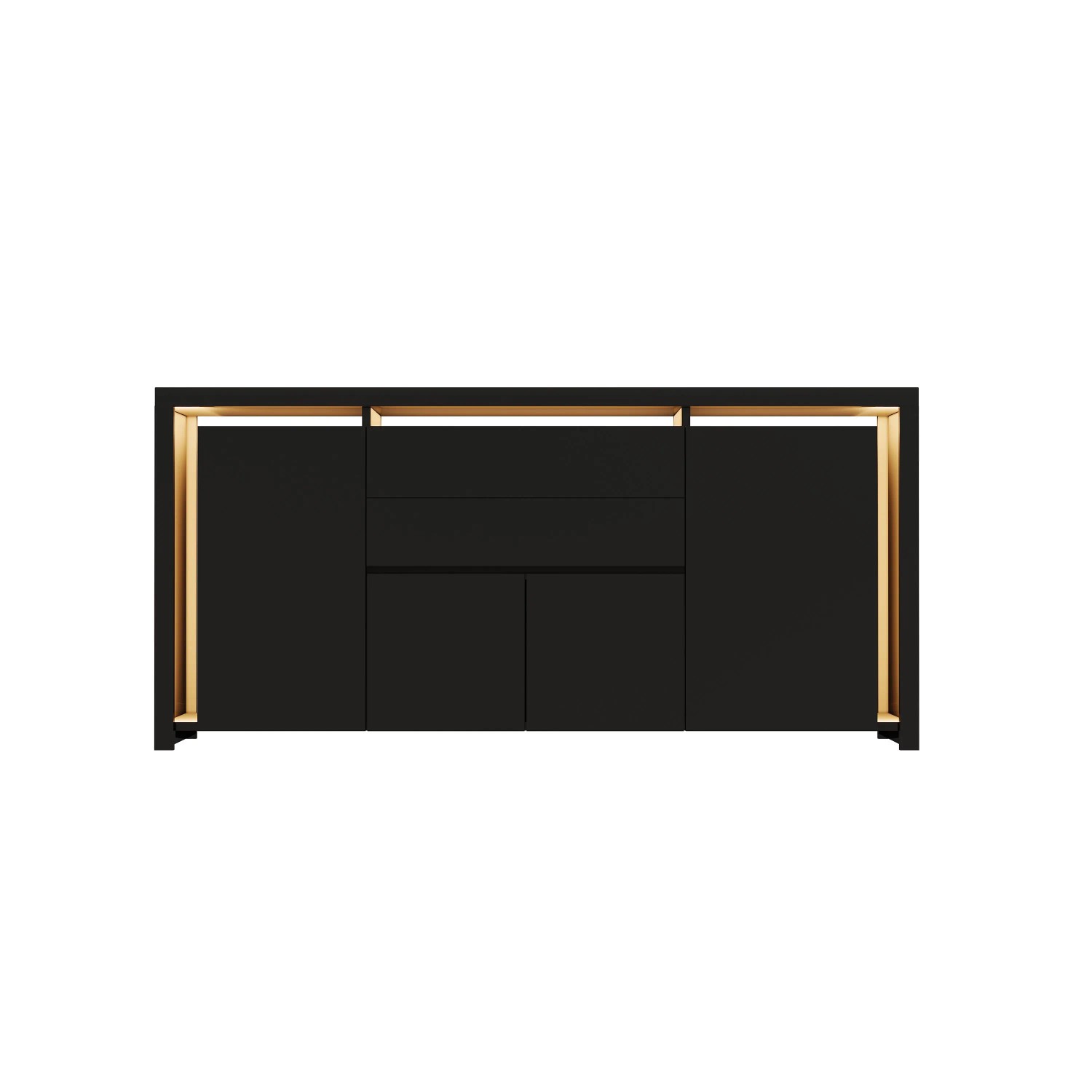 PXloue Sideboard Kommode  mit 2 Schubladen und LED für Schlafzimmer/Wohnzimmer Schwarz