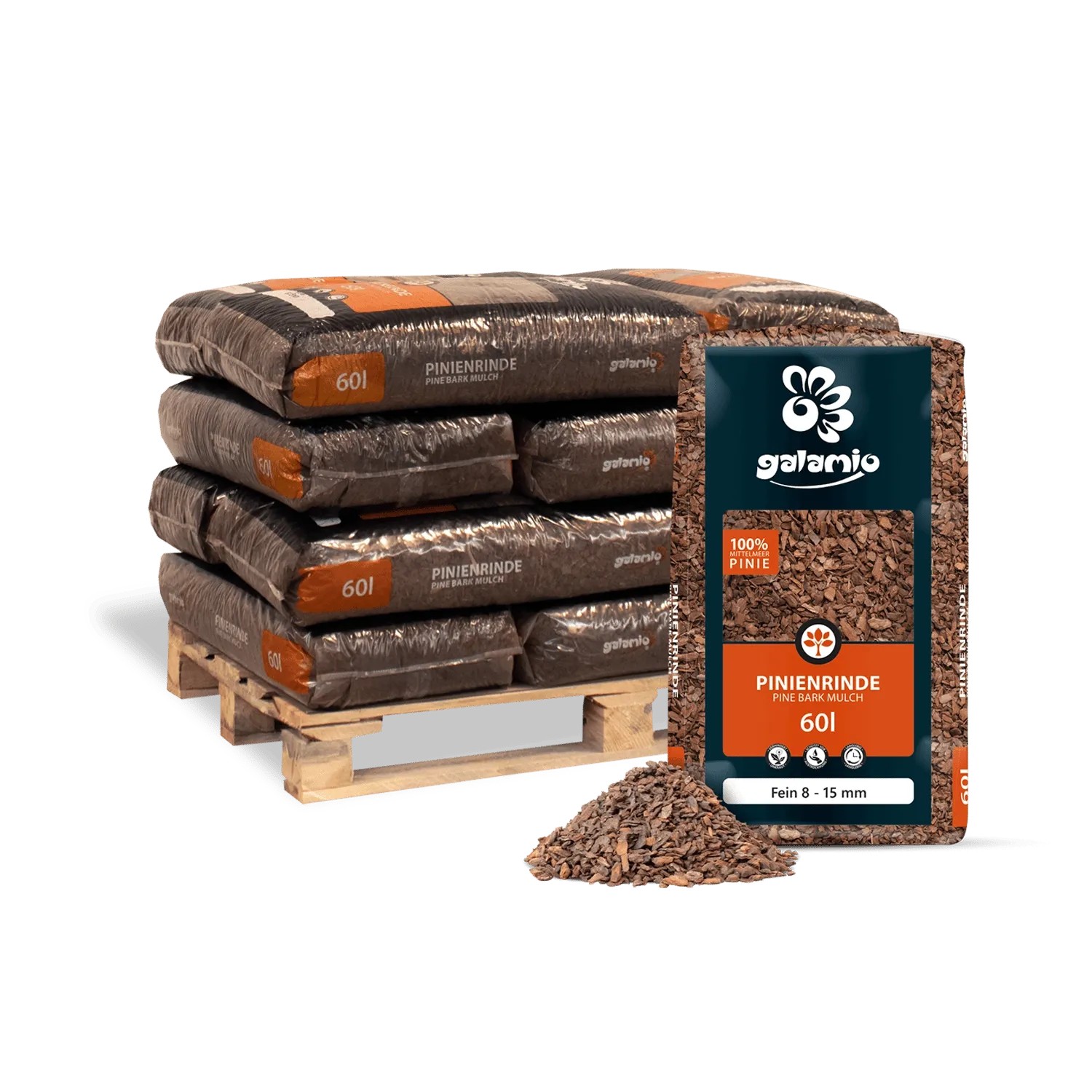 Galamio Rindenmulch Pinie Fein 60l x 12 Sack 720l 12er Palette