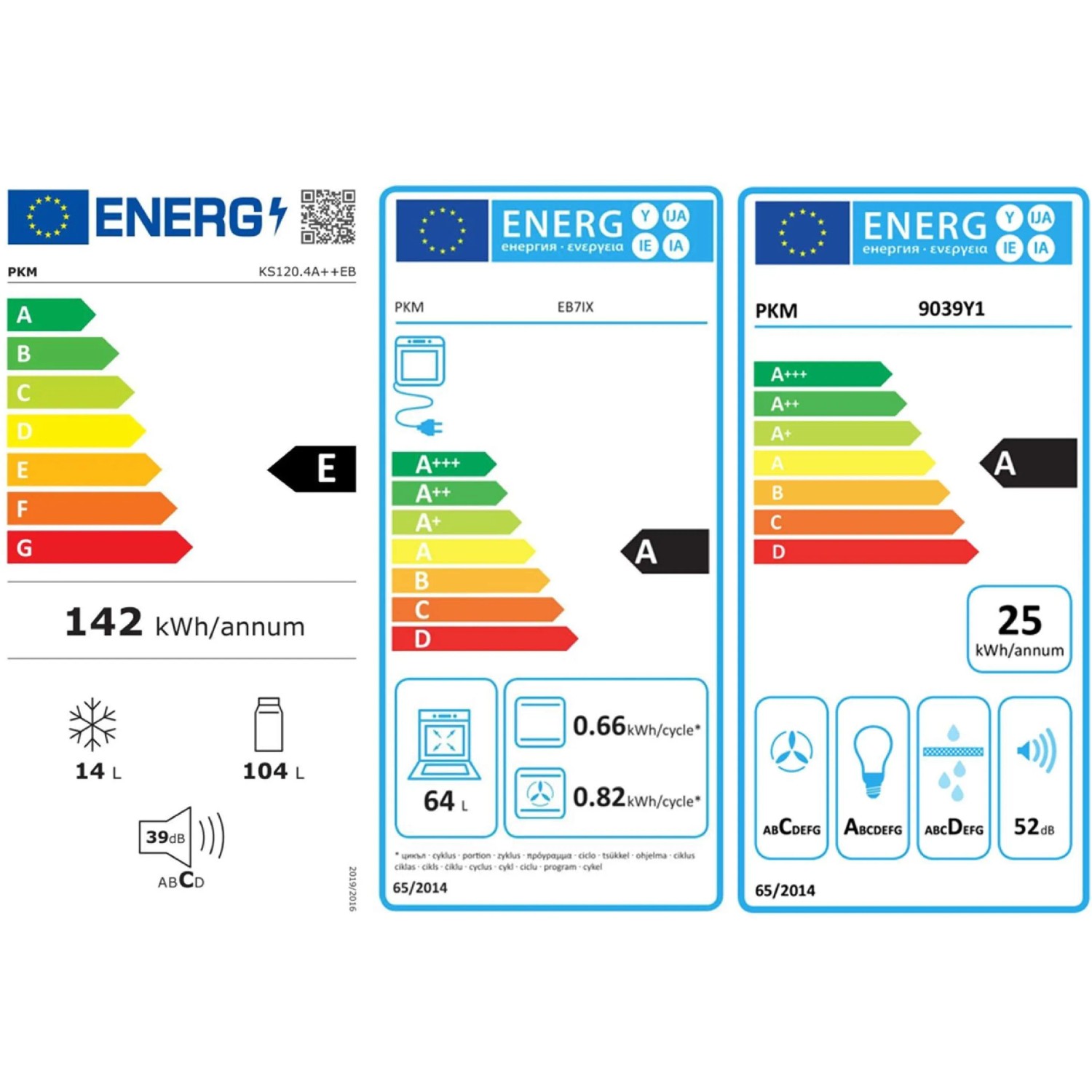 Energieeffizienzlabel für Kühlschrank, Backofen und Dunstabzugshaube der Flex-Well Exclusiv Küchenzeile.