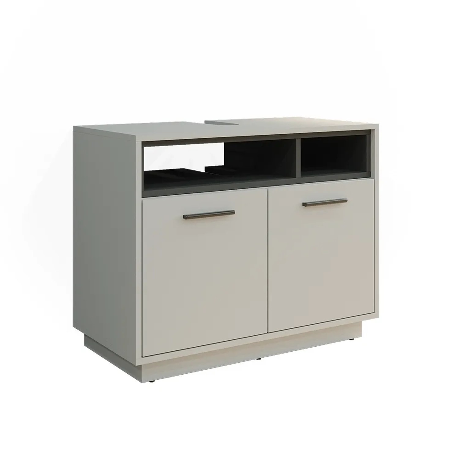 Vicco Waschbeckenunterschrank Beatrice, grau/anthrazit, 80 cm breit, mit zwei Türen und offenen Fächern.
