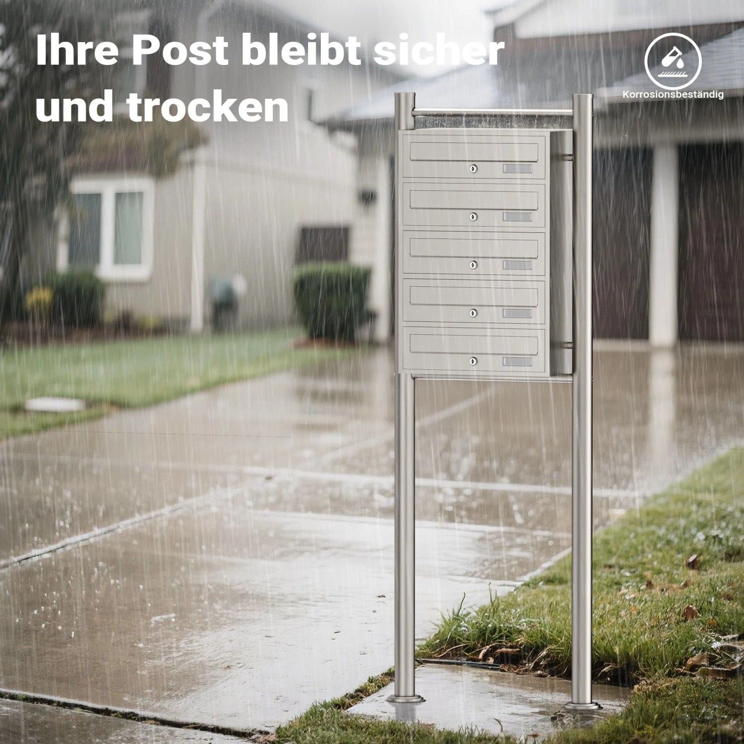 Wiltec 5Er Briefkastenanlage Edelstahl 556X270X1500Mm Standbriefkasten Post_5
