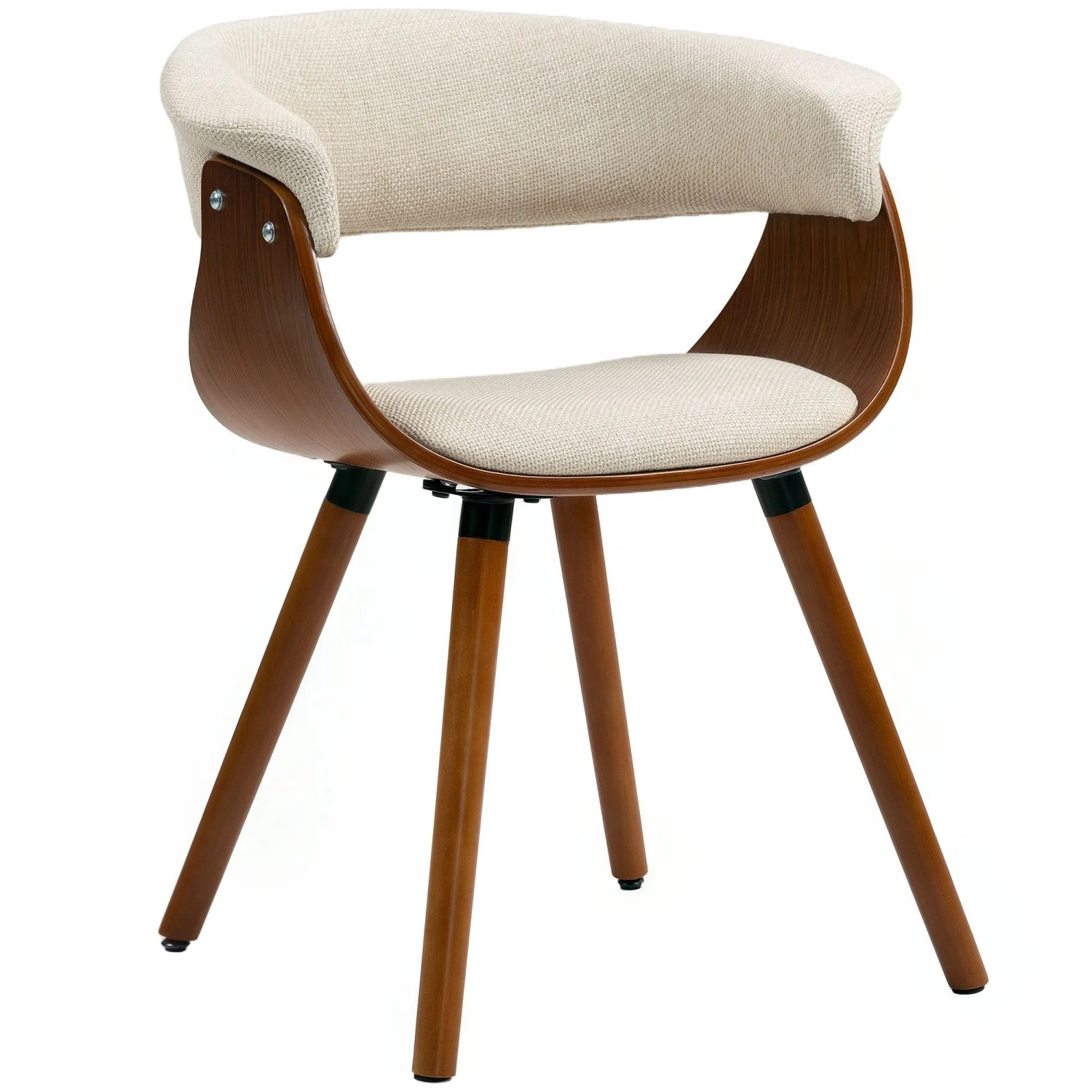 PXloue Esszimmerstuhl Küchenstuhl Stoff Beige mit Gebogener Rückenlehne Armlehnen Holzbeinen Polsterstuhl