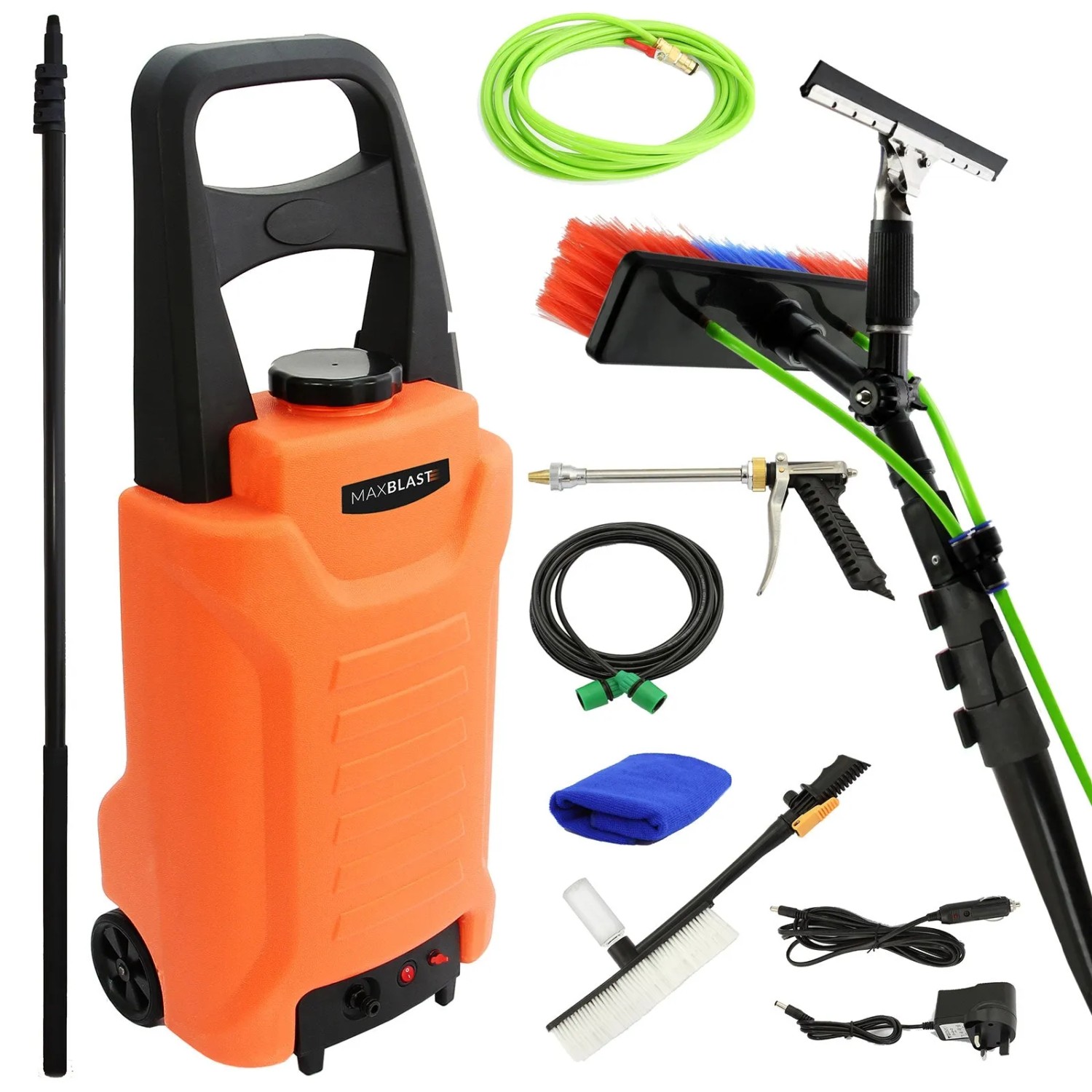 Monstershop 9,2m Wasserführende Teleskopstange & 30L Reinigungswagen Fensterreinigungsset