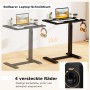 Schwarzer Costway Pflegetisch/Betttisch mit Rollen, höhenverstellbar, mit Laptop und Kopfhörern.