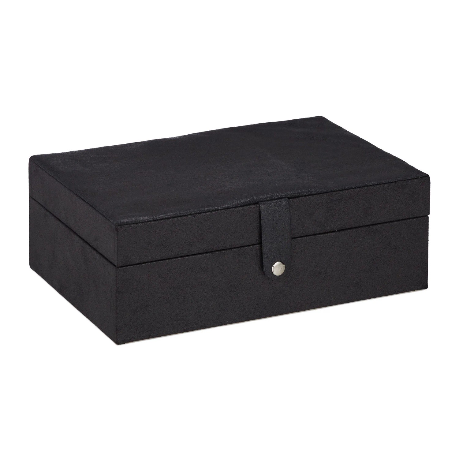 Relaxdays Schmuckkästchen Samt Schwarz Lederoptik Staubgeschützt 10 cm x 29 cm x 20 cm 1 kg