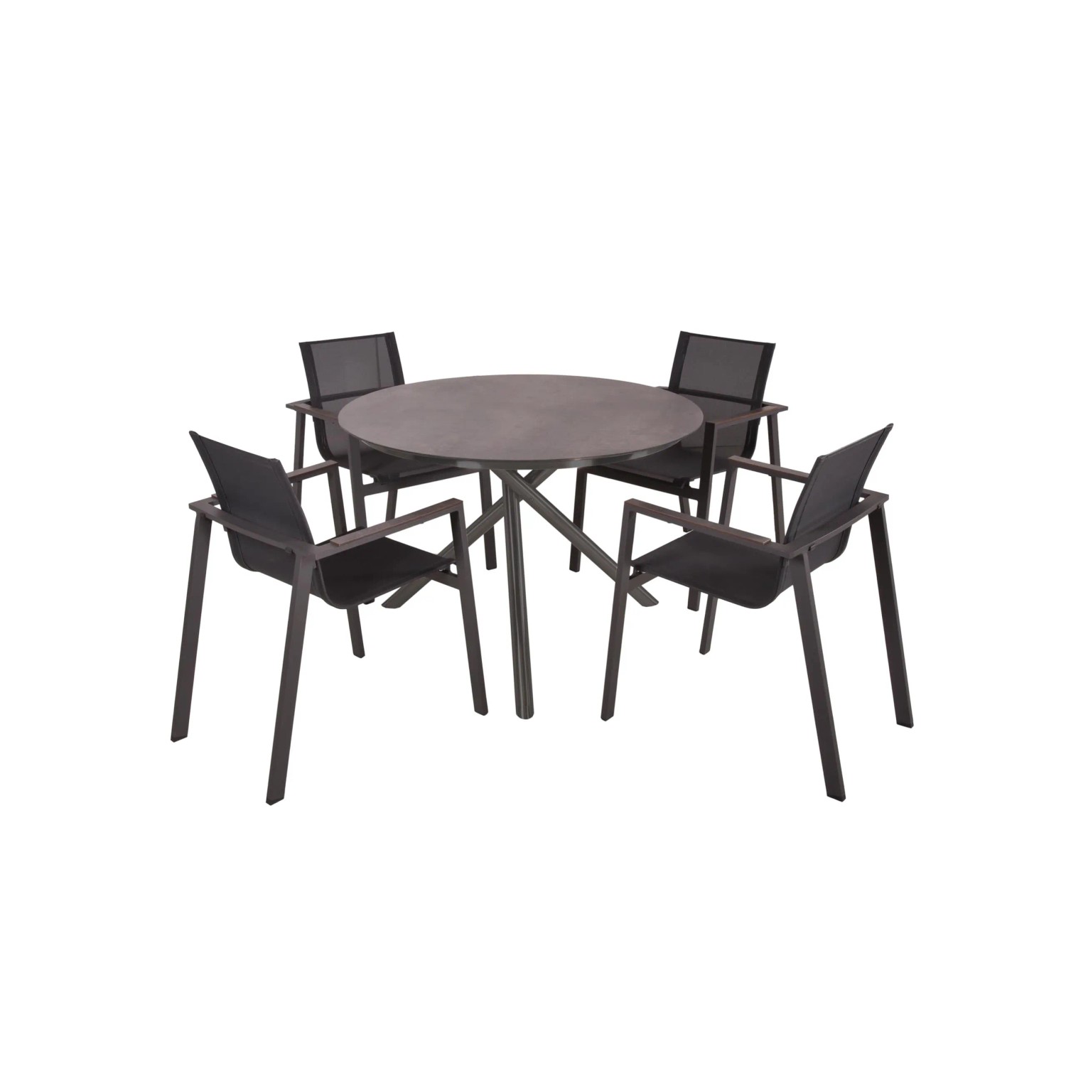 DELUKE Garten-Sitzgruppe HELGA 05 5-tlg. Kunststoff Schwarz Gartenmöbel-Set Garten-Essgruppe Stapelstühle A Esstisch