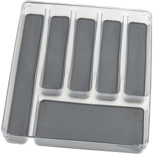 Wenko Besteckkasten mit 6 Fächern aus grau-transparentem Kunststoff für Küchenschubladen.