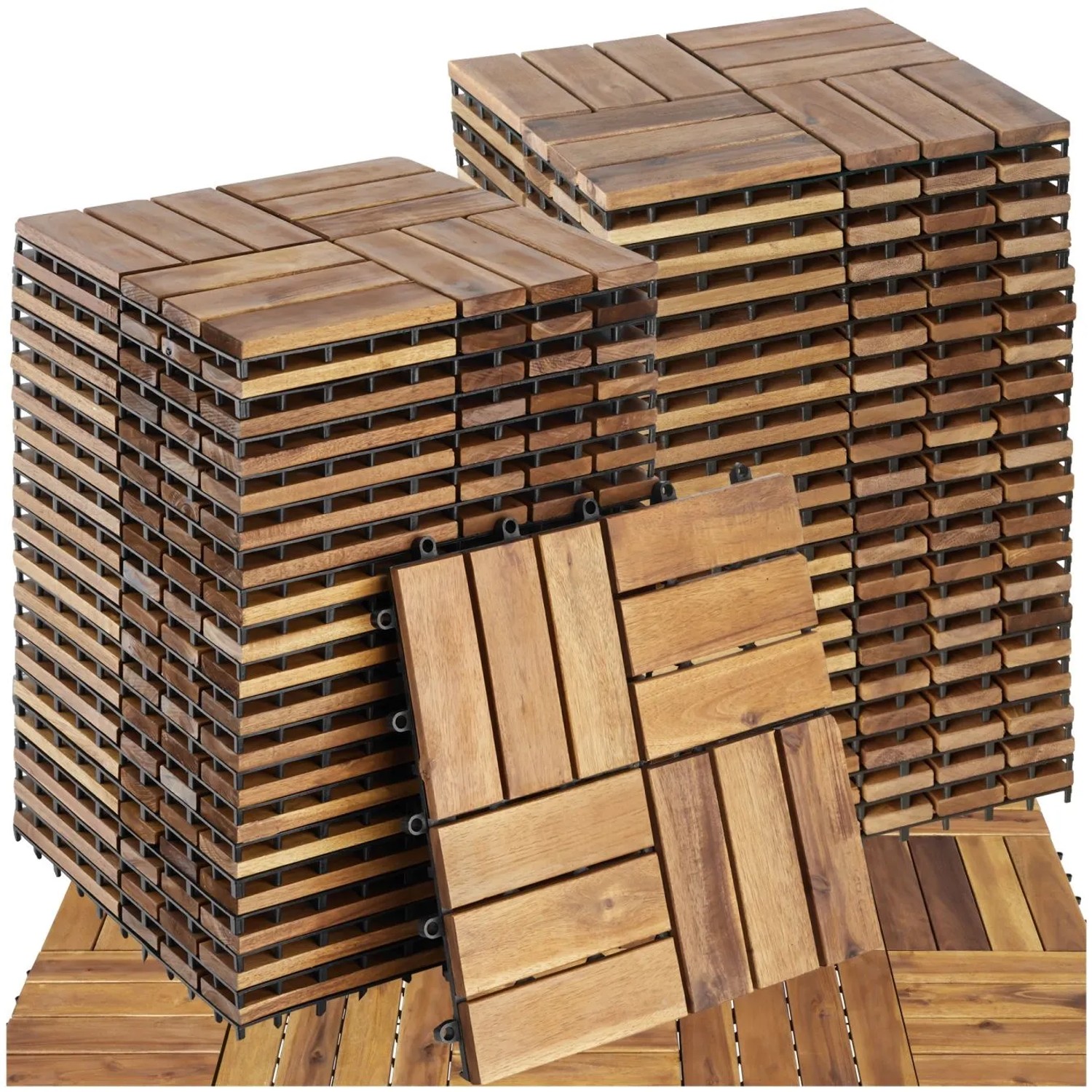 Tectake Terrassenfliesen Tabula Verschieden Große Sets Im Klicksystem Massives Akazienholz Geschliffen 40Er Set 31 X 31 X 2 20 Cm Braun