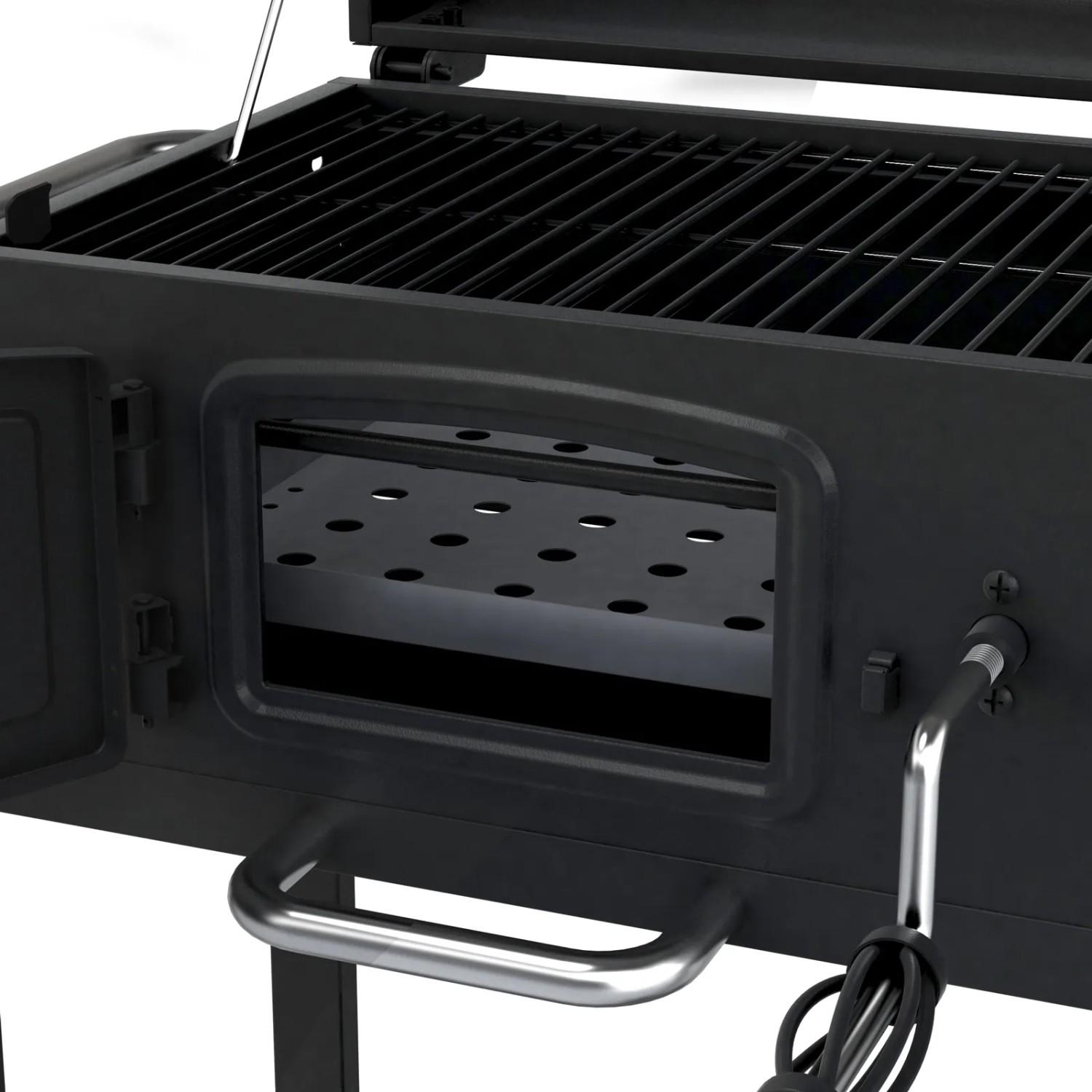 Taino Hero Holzkohlegrill Set mit Haube, Smoker, Grillwagen und Räucherofen Detailansicht.