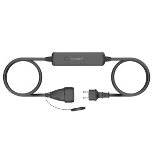 HmIP Schalt-Mess-Kabel für den Außenbereich zur Hausautomation, graues Kabel mit Stecker und Buchse.