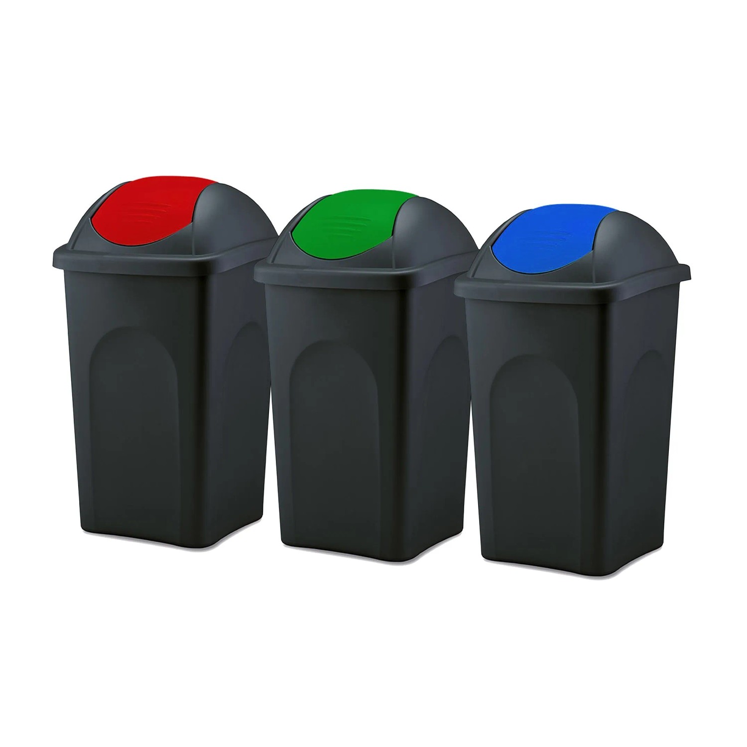 BigDean 3x Mülleimer Groß 60L Schwarz Mit Schwingdeckel Rot Grün Und Blau Aus Kunststoff Müllsammler Abfalleimer Mülltonne Abfallbehälter BigDean 3x Mülleimer Groß 60L Schwarz mit Schwingdeckel Rot Farbton & Blau aus Kunststoff Müllsammler Abfalleimer Mülltonne Abfallbehälter Made in