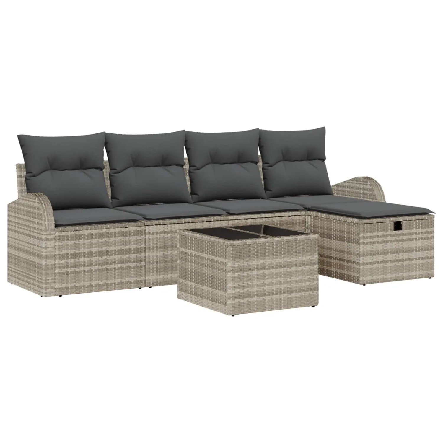 vidaXL Sofa Set mit Kissen mit Speicher 6-Tlg Hellgrau Poly-Rattan 3359071 günstig online kaufen