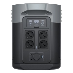 EcoFlow Delta 2 Max Powerstation mit 4 AC-Ausgängen und Anschlüssen auf der Rückseite.