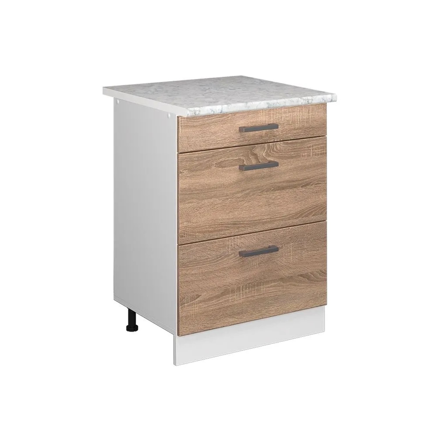Vicco Küchenunterschrank R-Line Sonoma Weiß 60 cm mit Schubladen AP Marmor