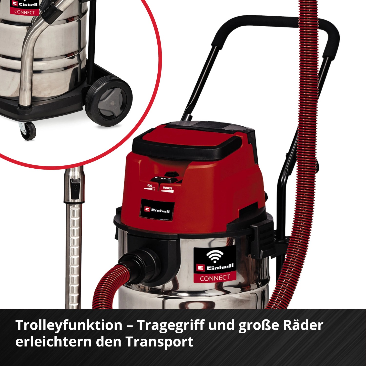 Einhell Akku-Nass-Trockensauger TP-VC 36/30 S Auto-Solo mit Edelstahlbehälter und Zubehör.