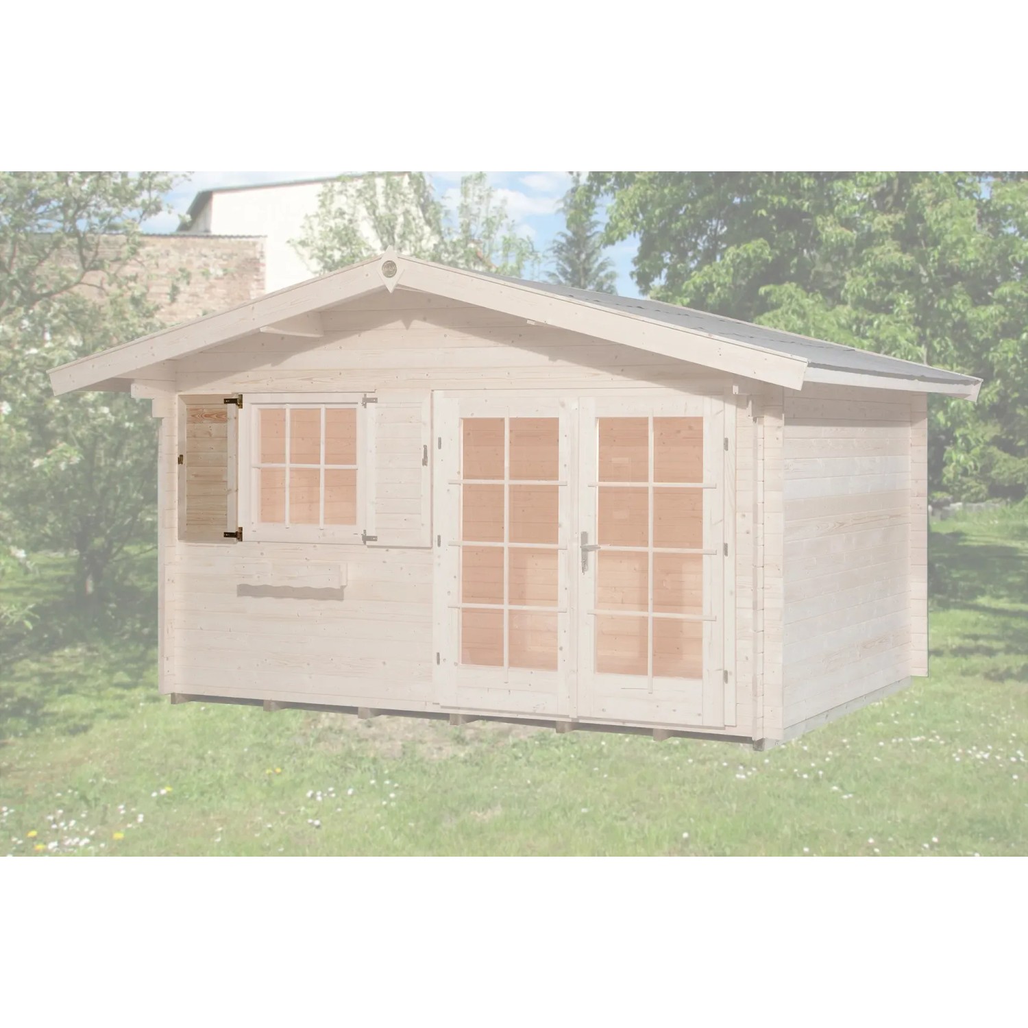 Weka Fensterladen, naturbelassen, für Fenster 91x91 cm am Gartenhaus.