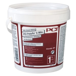 Eimer PCI Polyfix 5 Minuten Blitz-Zement-Mörtel, 1 kg, zum Ausbessern und Befestigen.
