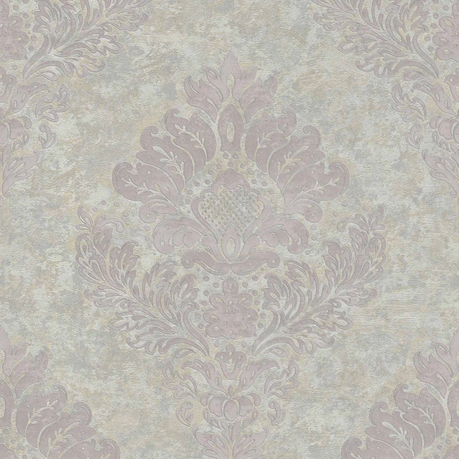 Livingwalls Tapete Barockmuster Grau und Rosa 53 cm x 10,05 m AS-379014