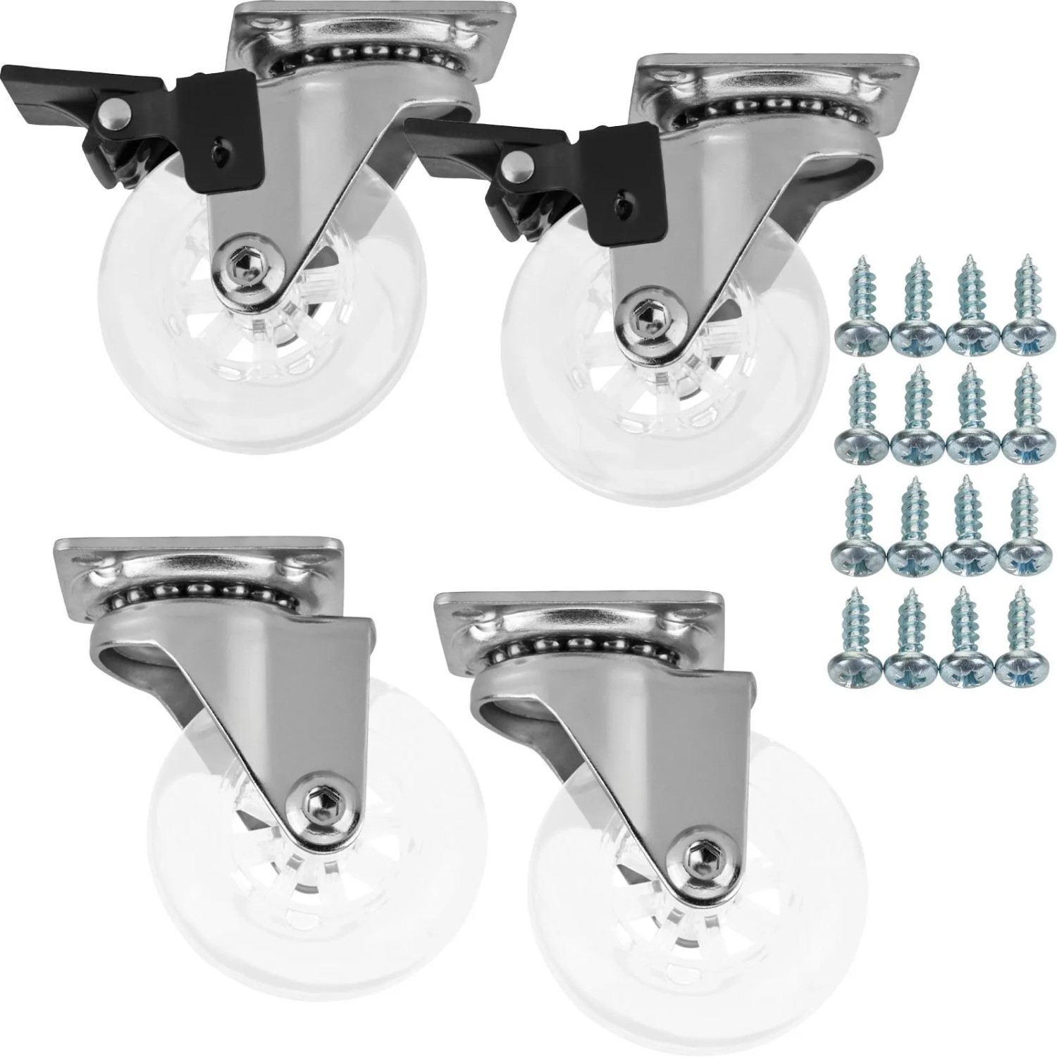 SOTECH SET 2 und 2 Möbelrolle SWIFT Transparent Ø50 mm inkl. SchraubenSET 2 und 2