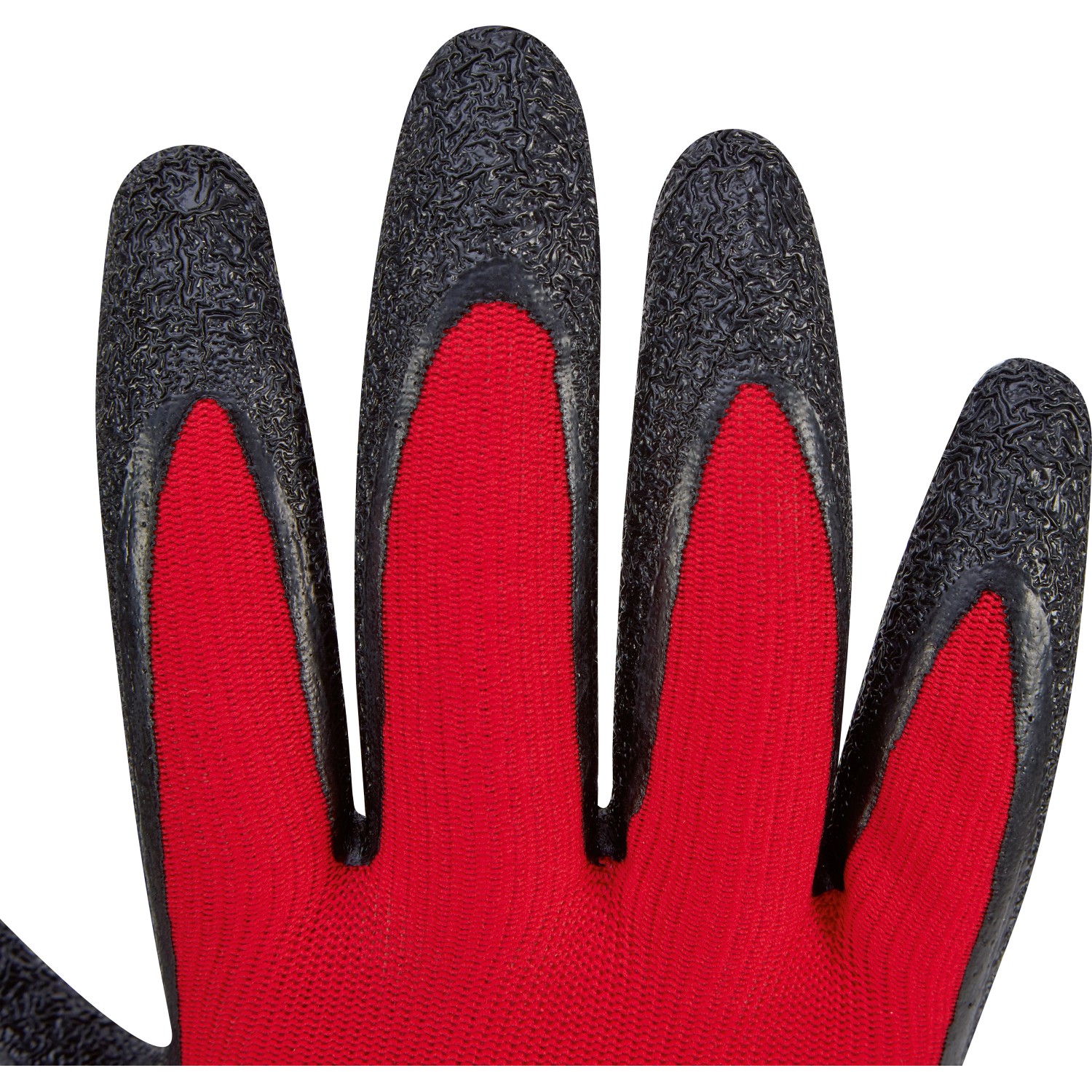 Detailansicht: Rote Arbeitshandschuhe aus Latex, Größe 8, 5er-Pack.