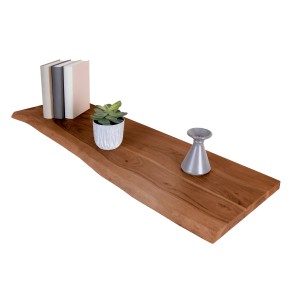 SAM Holzplatte Arya, Akazie Nussbaum, 100x30cm, mit Baumkante. Regalbrett mit Deko.