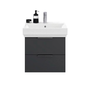 Steinkamp Waschtischunterschrank Living 2.0 mit GROHE Cube Waschbecken, schwarz matt, 60 cm.