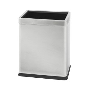 Silberner, eckiger PROREGAL Edelstahl Papierkorb, 10 Liter, doppelwandig.