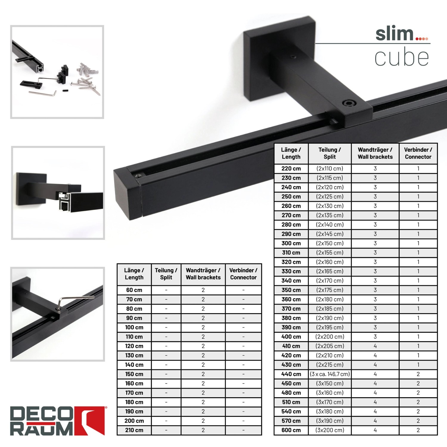 Deco-Raum Gardinenschiene nach Maß 1-Lauf Cube Schwarz 310cm_3