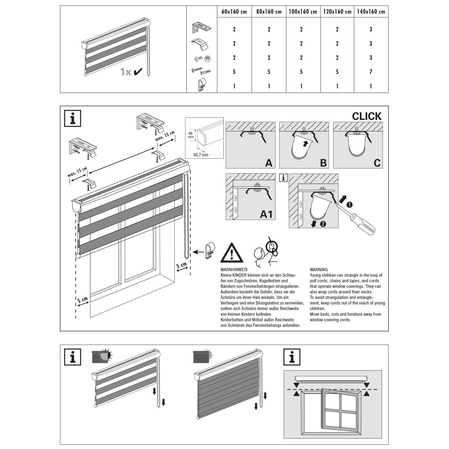 Gardinia Doppelrollo, 60x160 cm, Weiß, mit Montageanleitung für Rollos & Raffrollos.