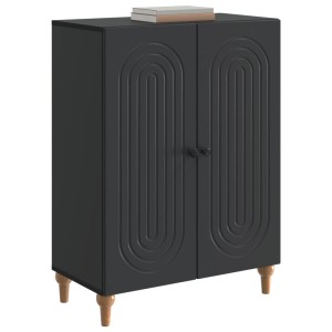Schwarzes vidaXL Sideboard (66x34,5x90 cm) aus Holzwerkstoff mit zwei Türen und dekorativen Rillen.