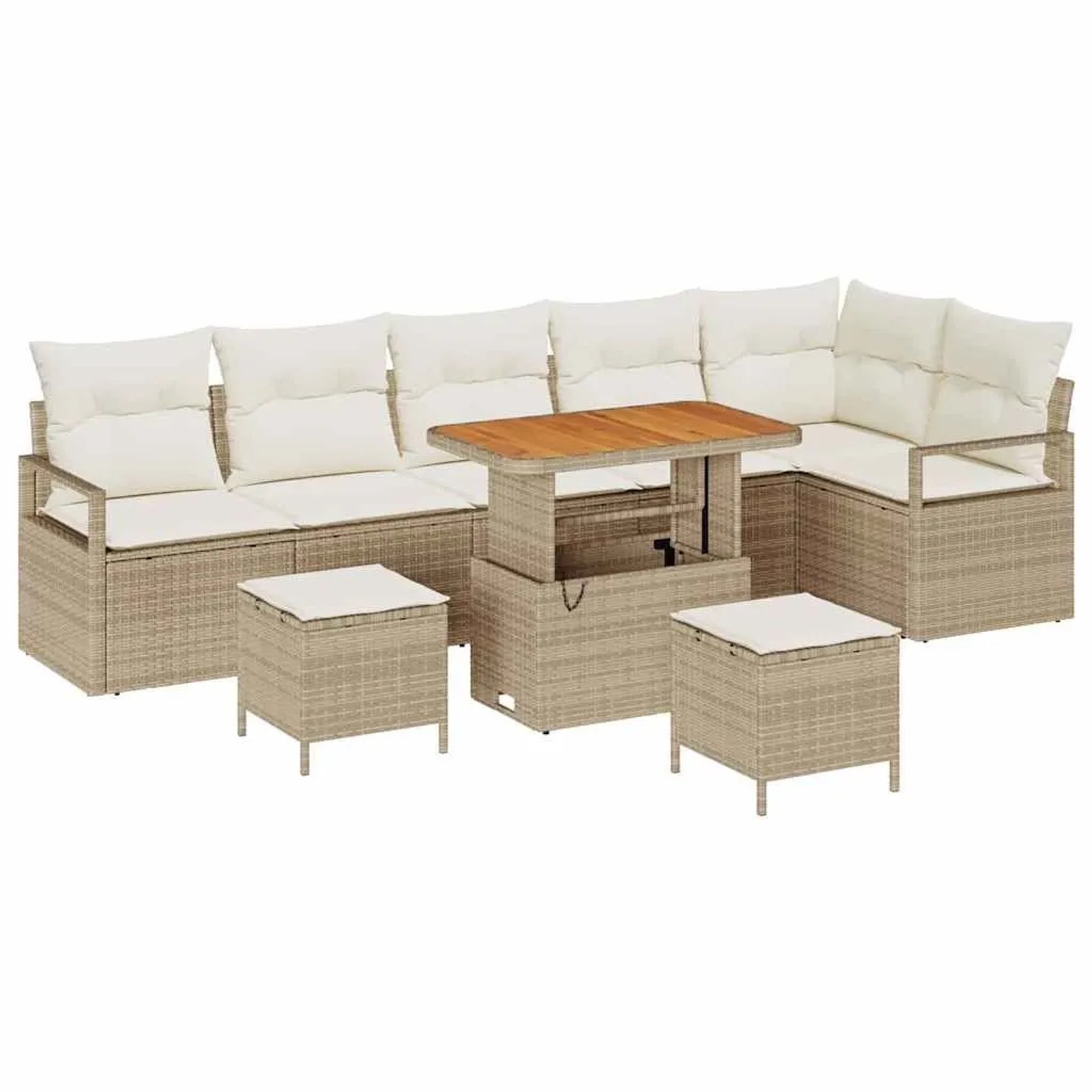 vidaXL Garten-Sofa-Set mit Kissen mit Speicher 9-Tlg Beige und Creme 3364496