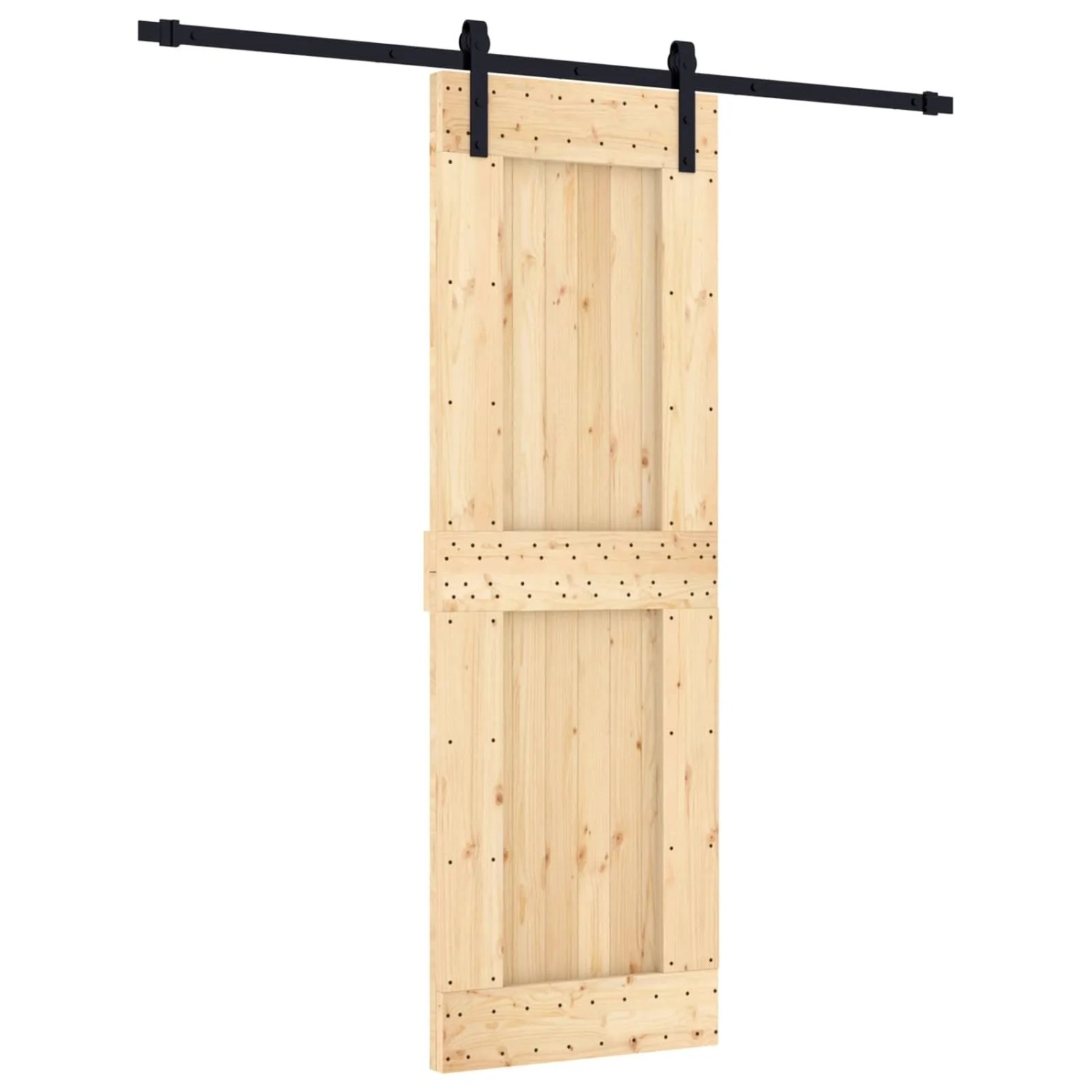 vidaXL Schiebetür Natur und Schwarz 70 x 210 cm Massivkiefer 3444917